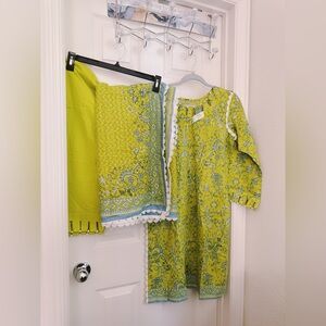 Floral Green and Blue women 3 pc outfit